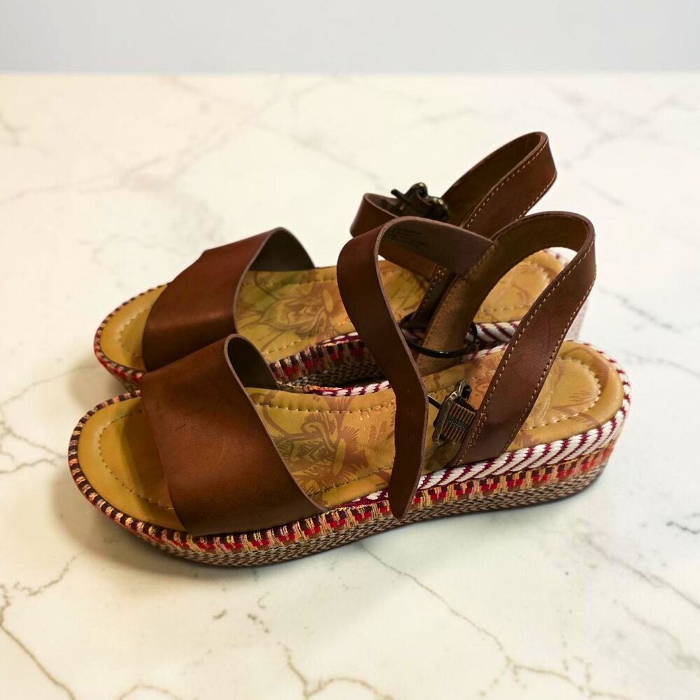 Blowfish Women’s Brown Strappy Open-Toe Wedge Sandals Buckle Synthetic US 10